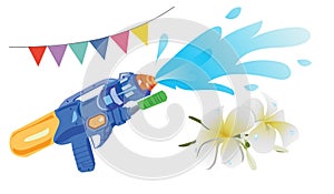 Illustration vector water gun colored flag hanging decoration frangipani flowers