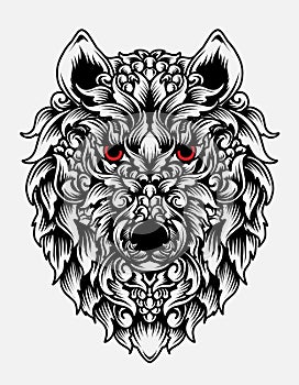 Illustration vector wolf head with ornament style