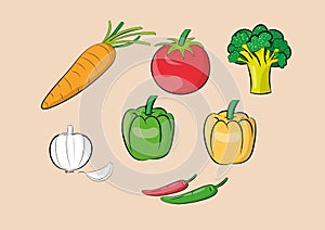 Illustration of vegetable ingredients set
