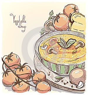 Illustration of vegetable soup.