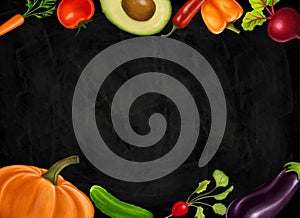 Illustration with vegetables on a black background