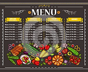 illustration of a vegetarian restaurant menu design