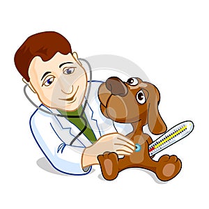 Illustration of veterinarian examining dog