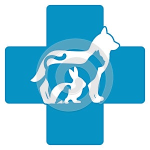 Illustration veterinary and animal care.Pets with a medical cross