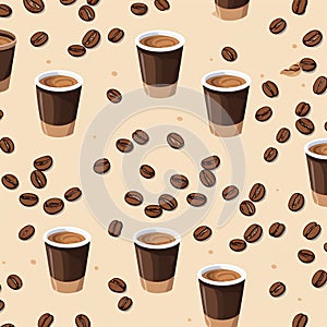 Illustration View of coffee cup with roasted coffee beans