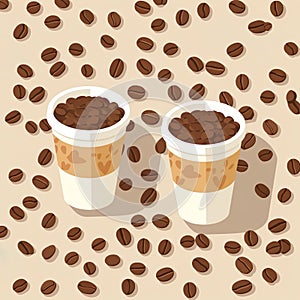 Illustration View of coffee cup with roasted coffee beans