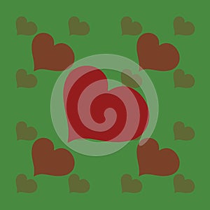 Illustration of vintage hearts on a green background.