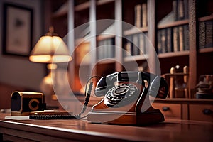 An Illustration vintage phone on a office desk, Humanly enhanced AI Generated image