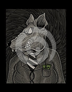 illustration vintage rat bussinessman with engraving style