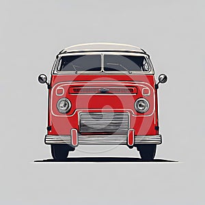 A illustration of a vintage red van on white background.