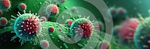 Illustration of Viral Cells in Green and Red for Scientific Study and Healthcare
