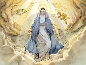 Illustration Virgin Mary ascension to heaven.