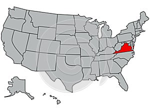 Illustration of Virginia State. Vector map of the USA in gray color. Contours of the United States of America. Territory of the US