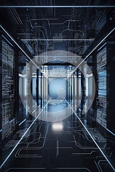illustration, virtual digital space data tunnel, generative ai