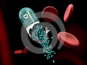 Illustration of Vitamin D Capsule dissolves in the stomach