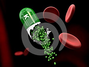 Illustration of Vitamin K Capsule dissolves in the stomach