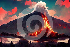 Volcano Eruption, lava flow, explosion