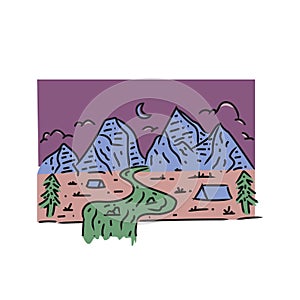 Illustration wanderer mountain design vector on white background