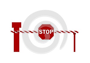 Illustration of a warning fence of a barrier in red and white. Stop sign.