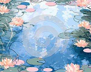 an illustration of water lillies in a pond