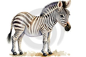 Illustration of watercolor cute baby zebra, ai generative