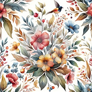 Watercolor floral seamless patt bundle photo
