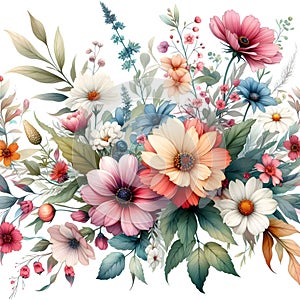 Watercolor floral seamless patt bundle photo