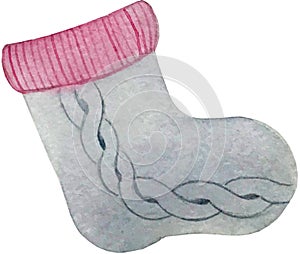 Illustration watercolor grey knitted sock