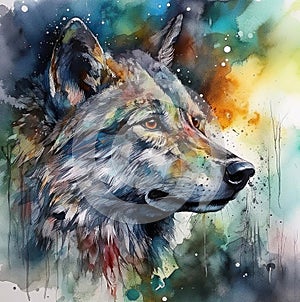 Illustration watercolor painting of wolf