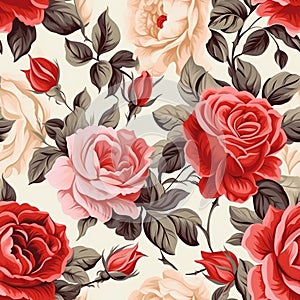 Illustration of watercolored seamless roses pattern