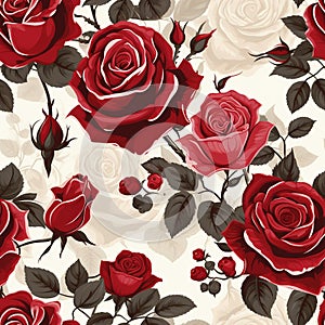 Illustration of watercolored seamless roses pattern