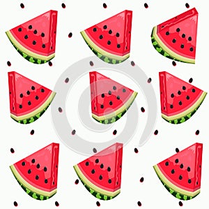 Illustration.Watermelon slices with pits on a white background .The pattern. Summer vector image