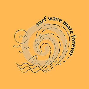 Illustration of wave and surfing t-shirt design for summer season