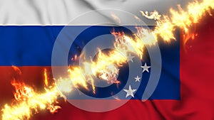 Illustration of a waving flag of russia and Samoa separated by a line of fire.