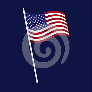 Illustration of a waving flag of the United States of America. US flag in rippling with wind. USA design over white background,