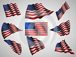 Illustration of waving USA flag, isolated flag icon.