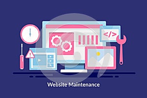 Illustration of website maintenance web development software application.