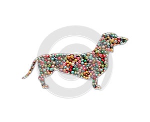 Illustration of a Weiner dog composed out of colorful beads isolated on a white background
