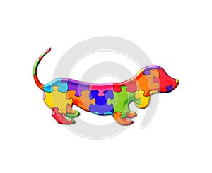 Illustration of a Weinercomposed out of colorful puzzle pieces on a white background