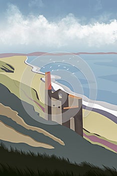 Illustration of Wheal Coates Engine House in Cornwall photo