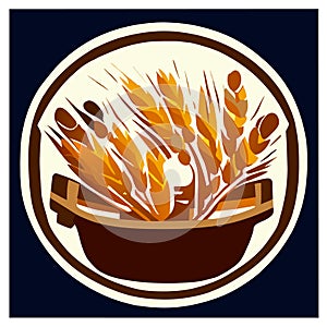 Illustration of a wheat crop in a bowl set inside circle on isolated background done in retro style. AI generated