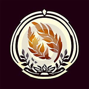 Illustration of a wheat emblem with a laurel wreath on a dark background Generative AI