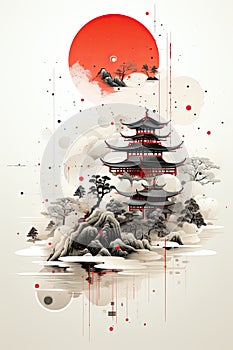 illustration on white background of Japanese art