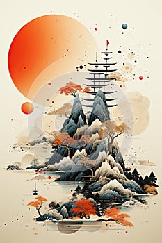 illustration on white background of Japanese art