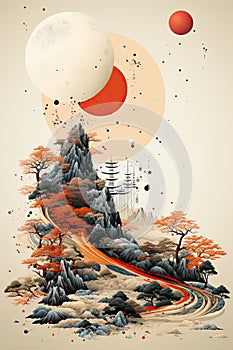 illustration on white background of Japanese art