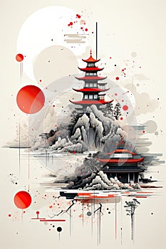 illustration on white background of Japanese art