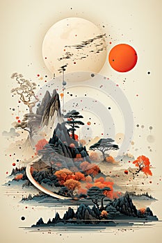 illustration on white background of Japanese art