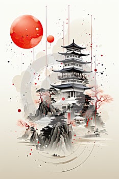 illustration on white background of Japanese art