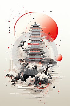 illustration on white background of Japanese art