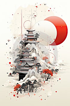 illustration on white background of Japanese art